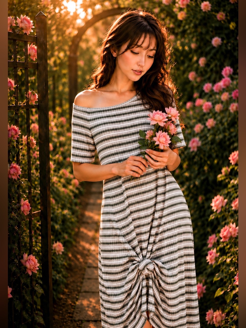 Soft Stripes + Slow Days casual slouchy tee shirt pocketed midi dress